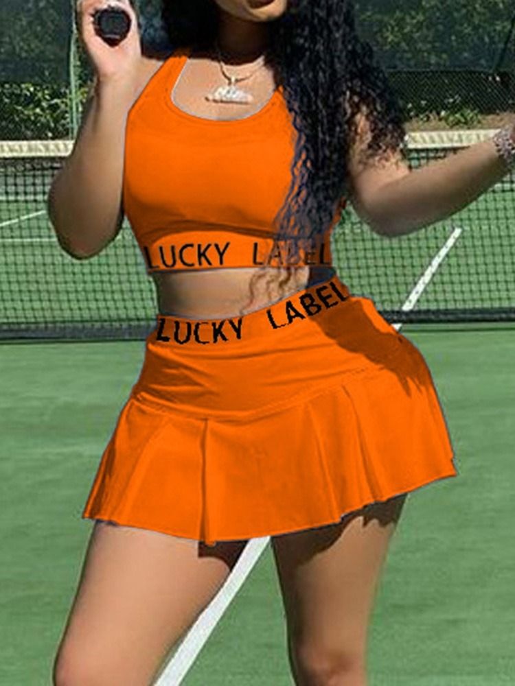 Sport Letter Väst Culottes Dam Tvådelade Sets Kjol Sets