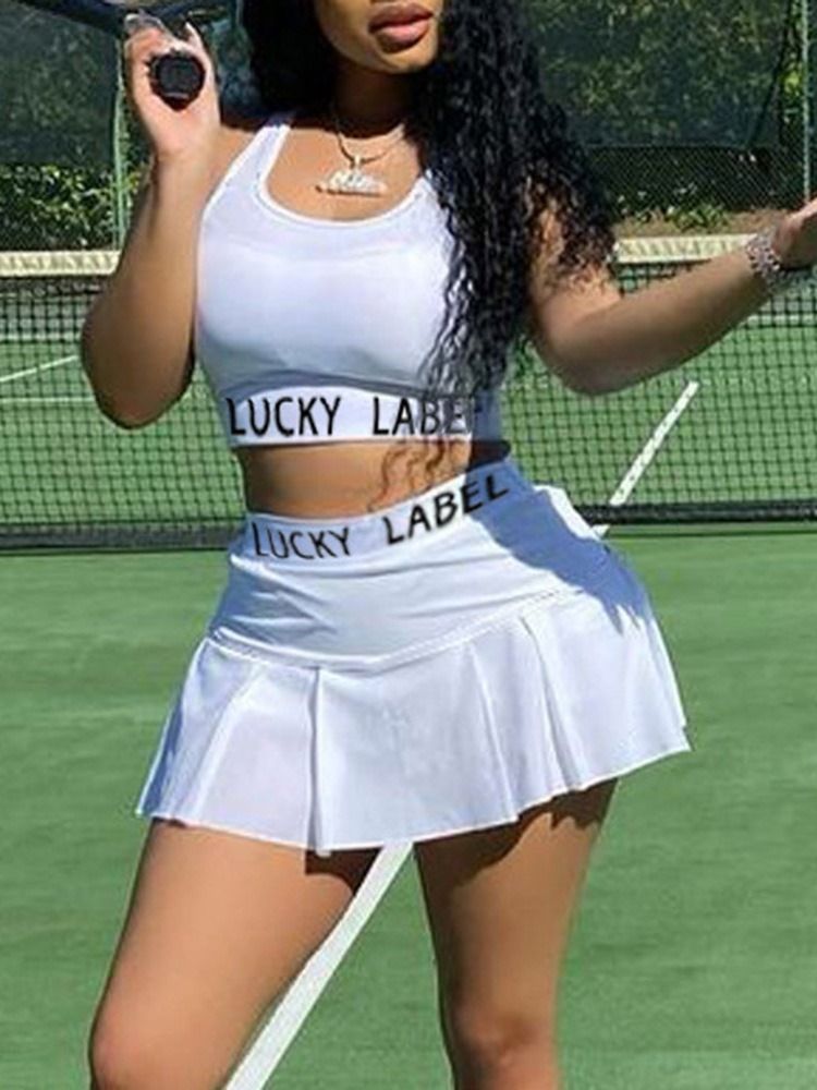 Sport Letter Väst Culottes Dam Tvådelade Sets Kjol Sets