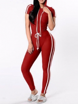 Stripe Fashion Patchwork Pencil Byxor Hooded Dam Tvådelade Set