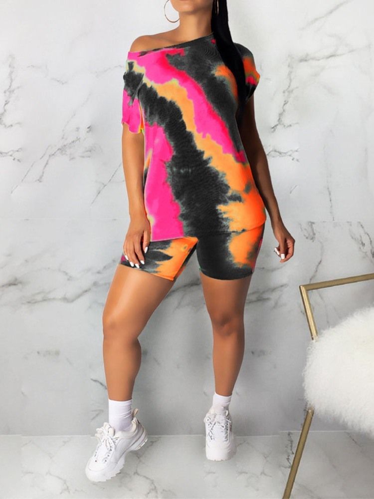 T-Shirt Color Block Casual Pullover Rund Neck Dams Tvådelade Set