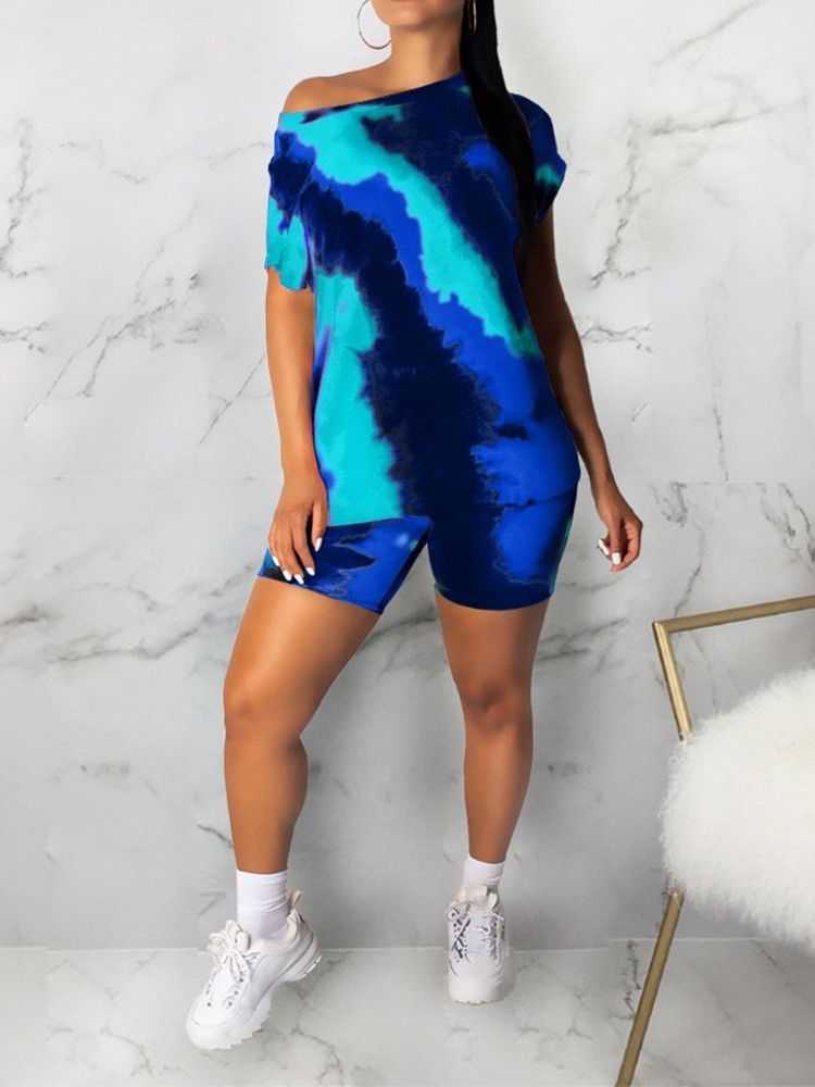 T-Shirt Color Block Casual Pullover Rund Neck Dams Tvådelade Set