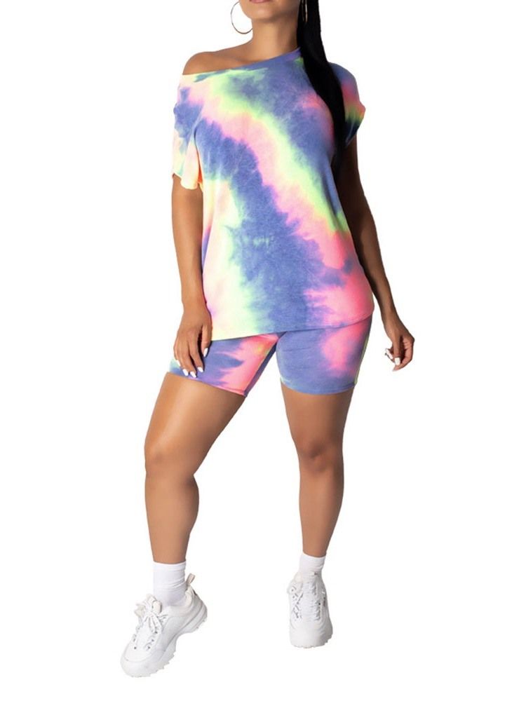 T-Shirt Color Block Casual Pullover Rund Neck Dams Tvådelade Set