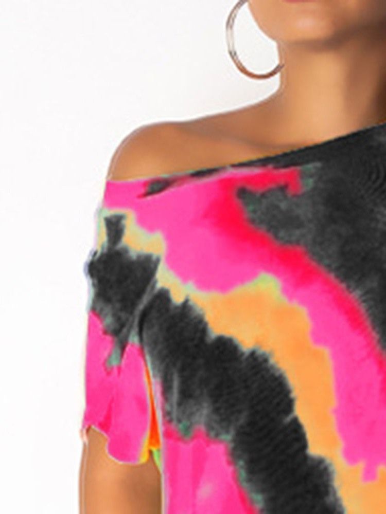 T-Shirt Color Block Casual Pullover Rund Neck Dams Tvådelade Set