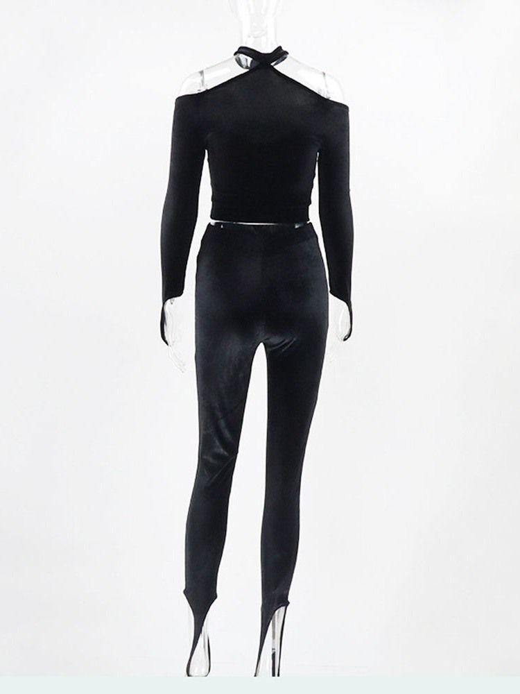 T-Shirt Plain Rock Turtleneck Pencil Byxor I Två Delar