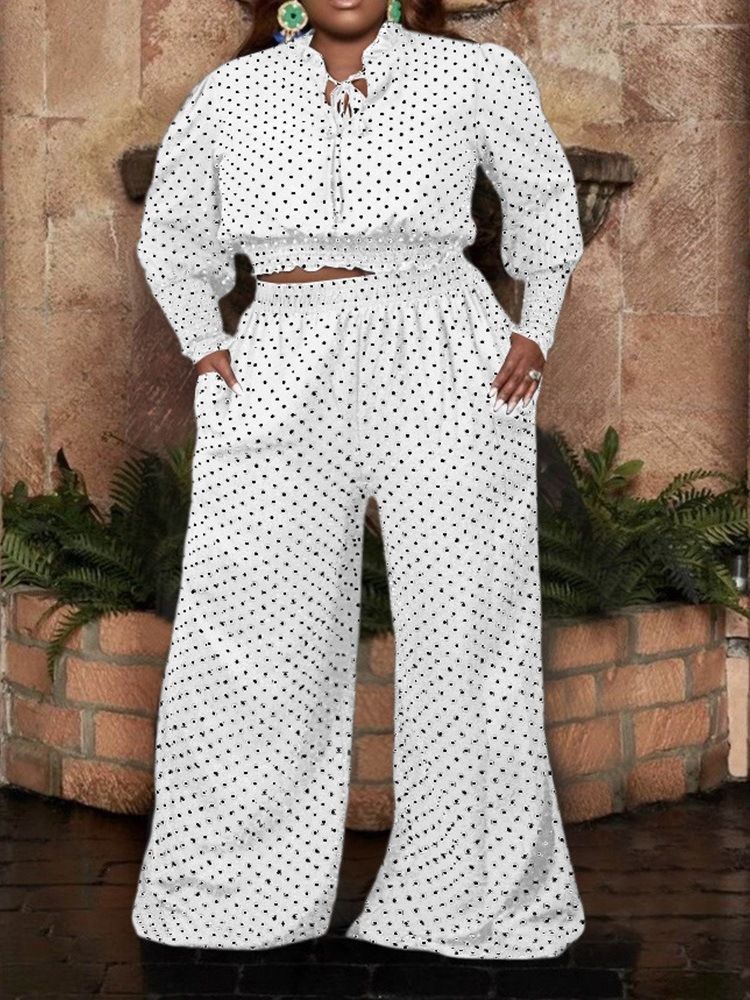 T-Shirt Polka Dots Pocket Pullover Rak Tvådelad Set
