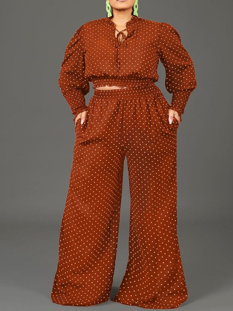 T-Shirt Polka Dots Pocket Pullover Rak Tvådelad Set