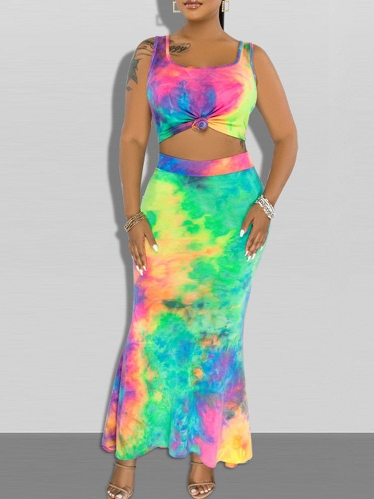 Tie-Dye Mode Gradient Mermaid Pullover I Två Delar