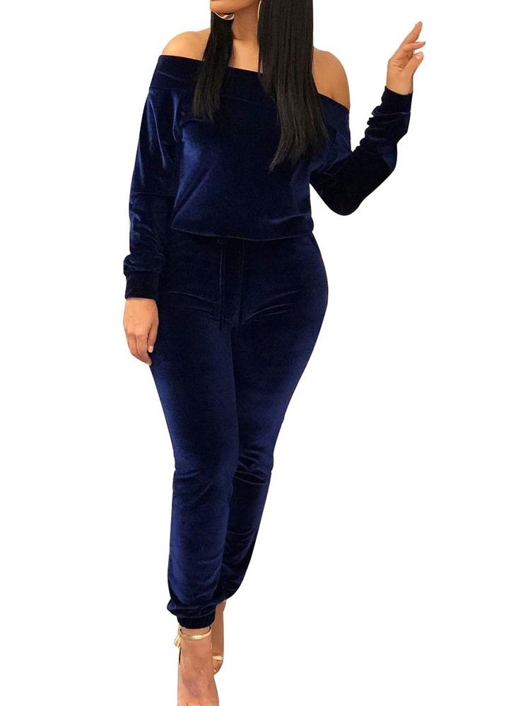 Vanlig Casual Pullover Off Shoulder I Två Delar