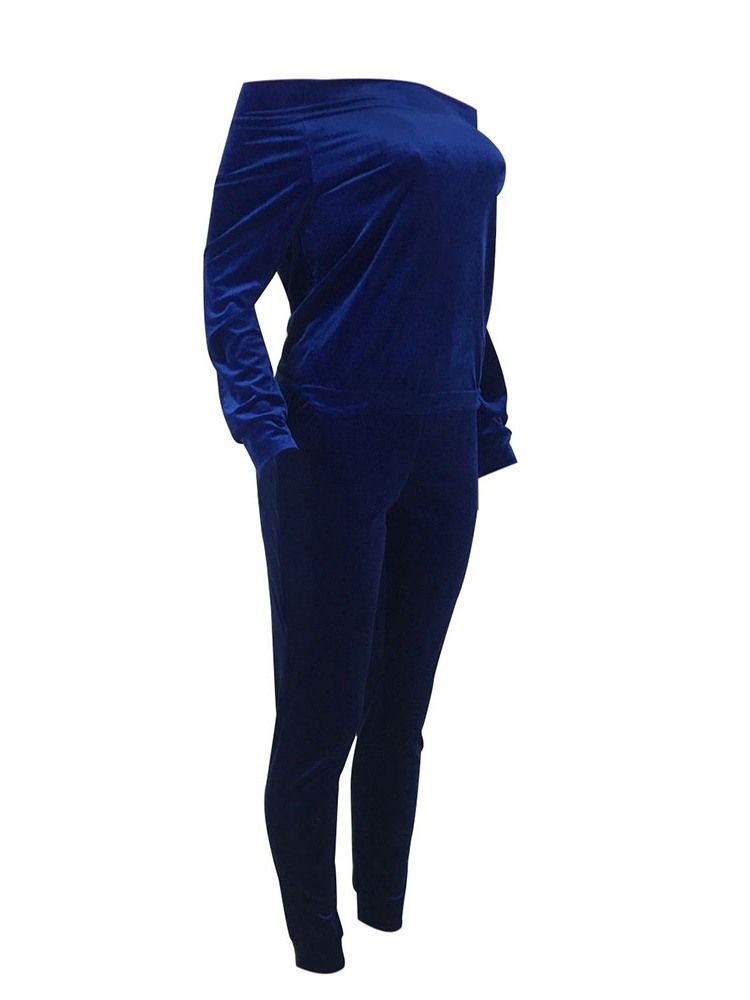 Vanlig Casual Pullover Off Shoulder I Två Delar