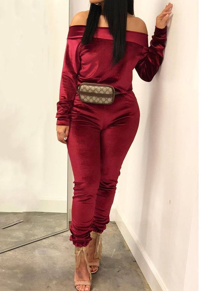 Vanlig Casual Pullover Off Shoulder I Två Delar