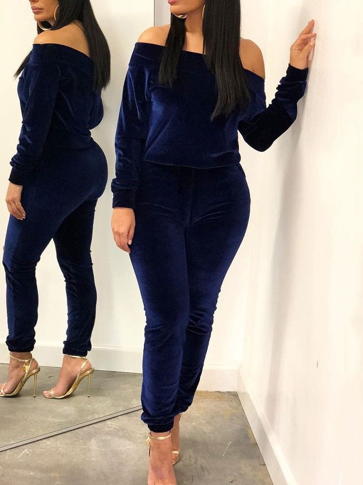 Vanlig Casual Pullover Off Shoulder I Två Delar