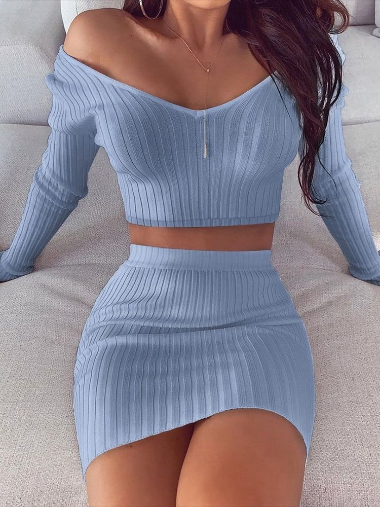 Vanlig Tröja Sexig Pullover Bodycon Tvådelade Set