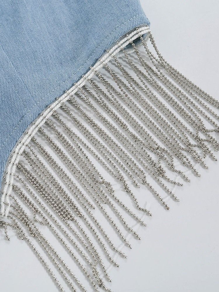 Vanlig Väst Patchwork Off Shoulder Dragkedja I Två Delar