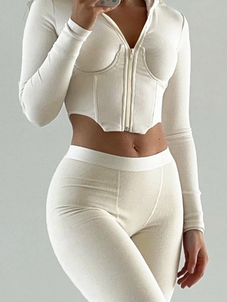 Vanliga Byxor Dragkedja Pencil Byxor Hooded Two-Piece Sets