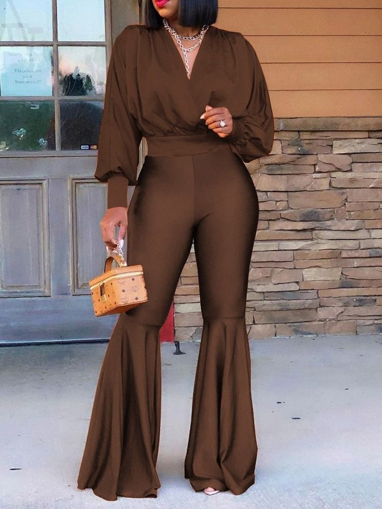 Vanliga Västerländska Byxor V-Ringad Bellbottoms Tvådelade Set