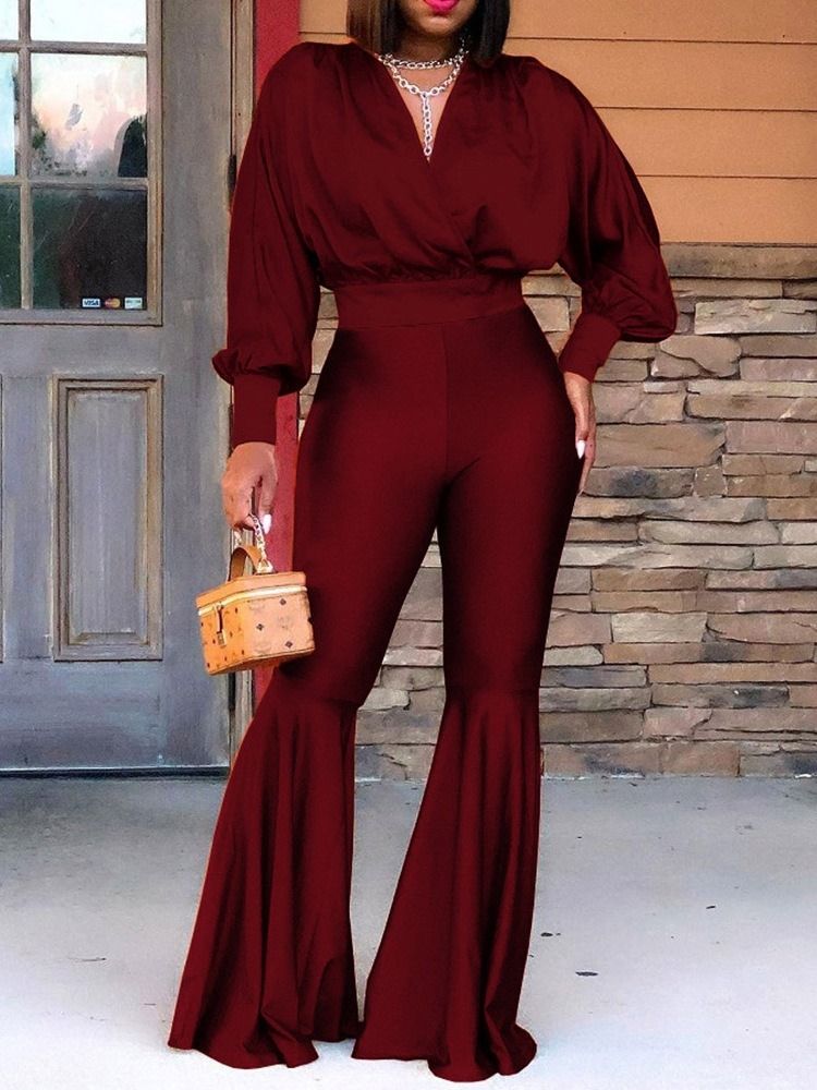 Vanliga Västerländska Byxor V-Ringad Bellbottoms Tvådelade Set
