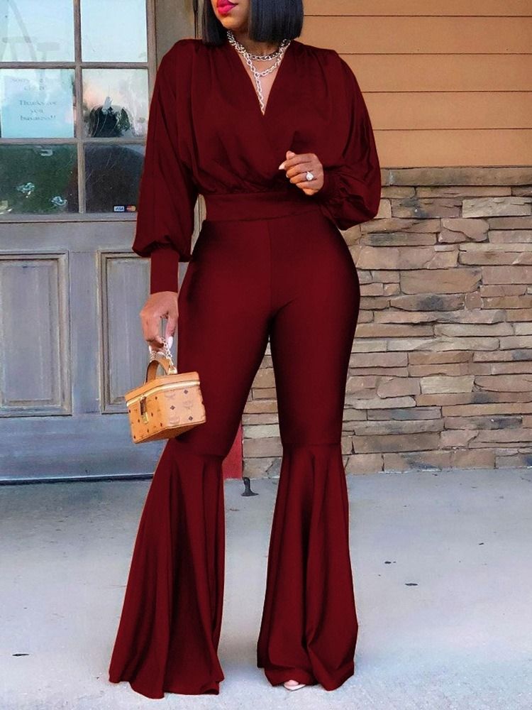 Vanliga Västerländska Byxor V-Ringad Bellbottoms Tvådelade Set