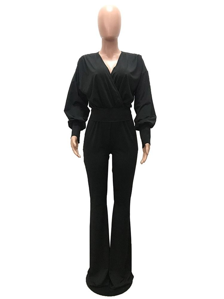Vanliga Västerländska Byxor V-Ringad Bellbottoms Tvådelade Set