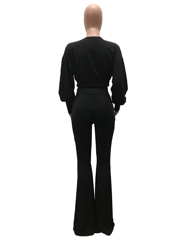 Vanliga Västerländska Byxor V-Ringad Bellbottoms Tvådelade Set