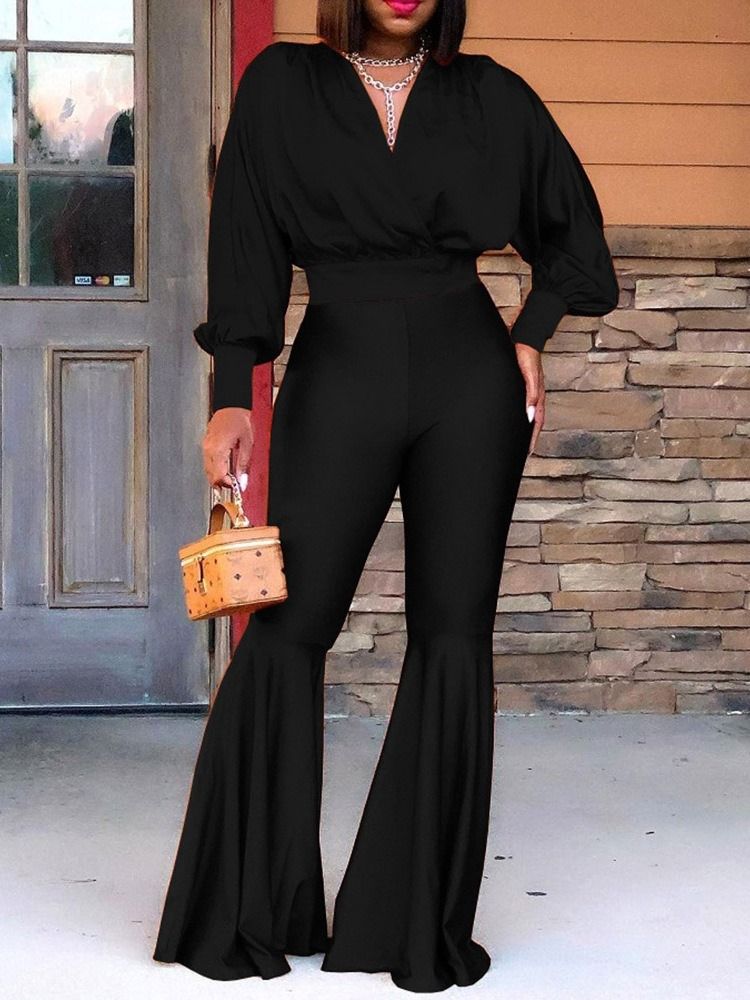 Vanliga Västerländska Byxor V-Ringad Bellbottoms Tvådelade Set