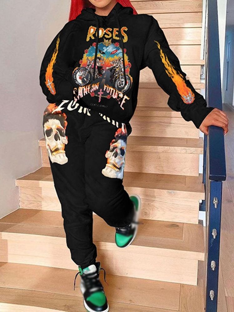 Western Patchwork Skull Hooded Pencil Byxor I Två Delar