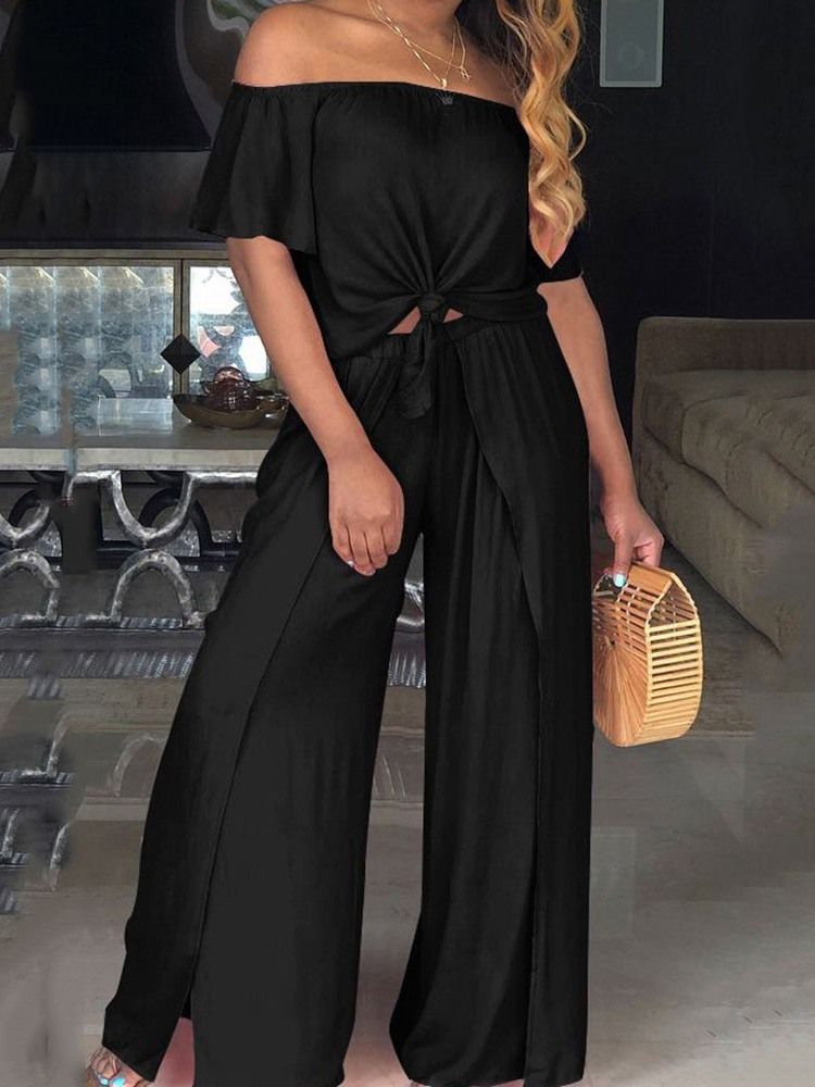 Western Plain Byxor Breda Ben Off Shoulder Dams Tvådelade Set