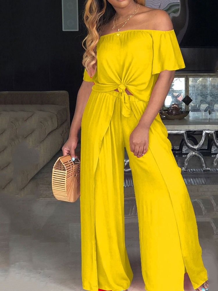 Western Plain Byxor Breda Ben Off Shoulder Dams Tvådelade Set