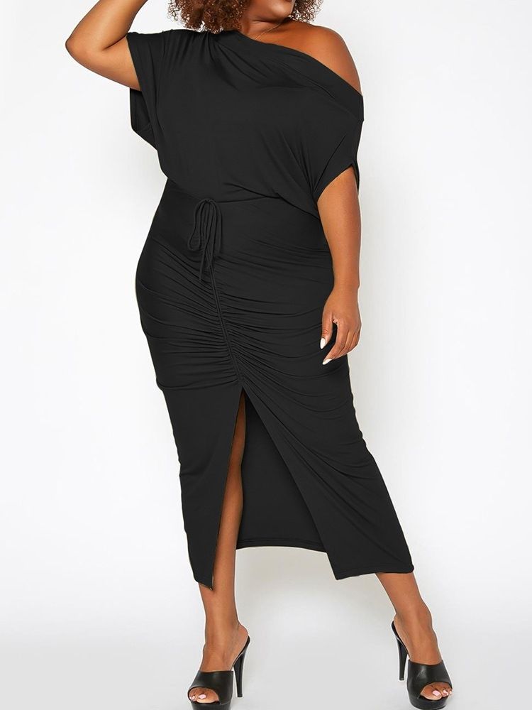 Western Plain Split Pullover Bodycon Tvådelad Set