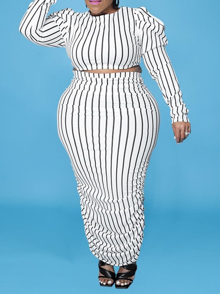 Western Stripe Kjol Pullover Bodycon Tvådelade Set