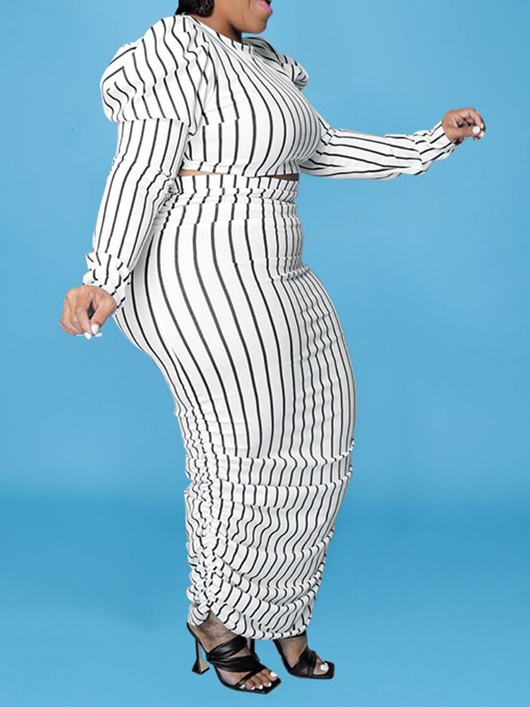 Western Stripe Kjol Pullover Bodycon Tvådelade Set