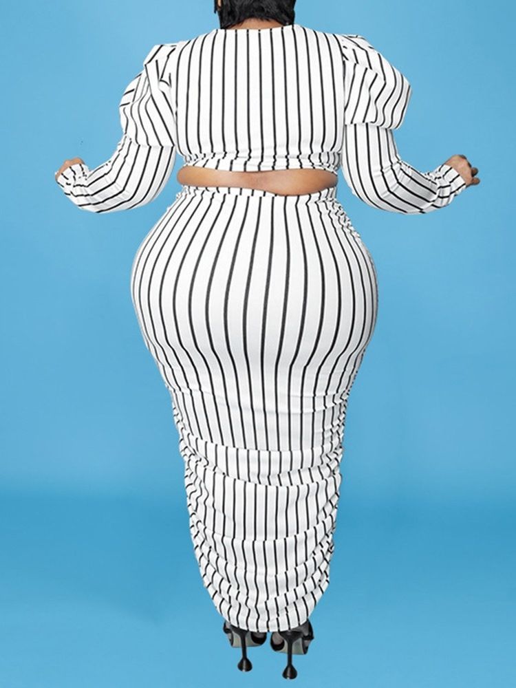 Western Stripe Kjol Pullover Bodycon Tvådelade Set