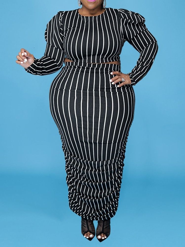 Western Stripe Kjol Pullover Bodycon Tvådelade Set