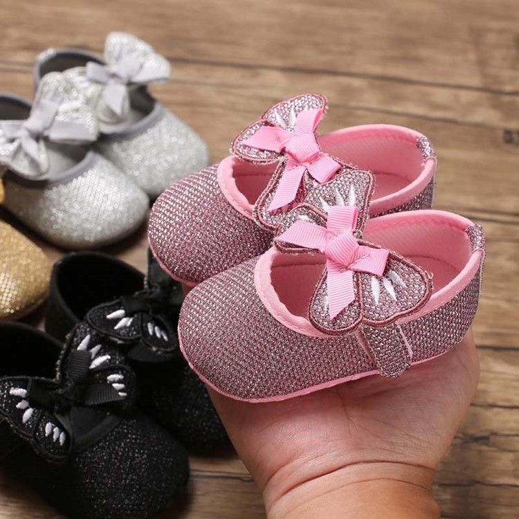 Sequin Bowknot Kardborreskor För Småbarn