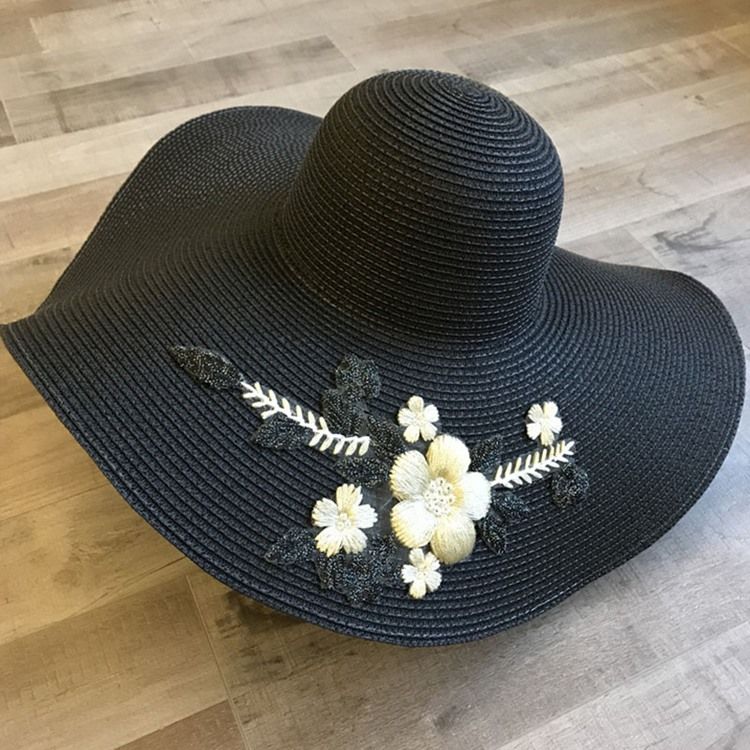 Broderi Blommig Solhatt