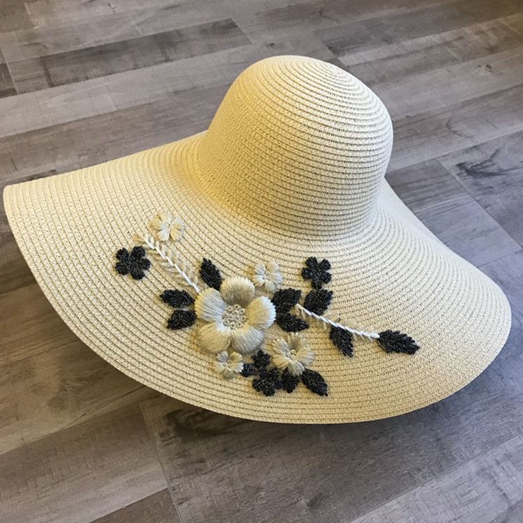 Broderi Blommig Solhatt