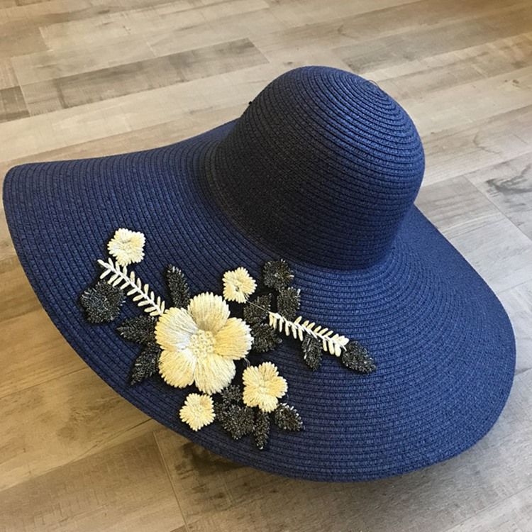 Broderi Blommig Solhatt