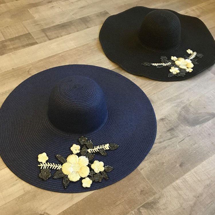 Broderi Blommig Solhatt