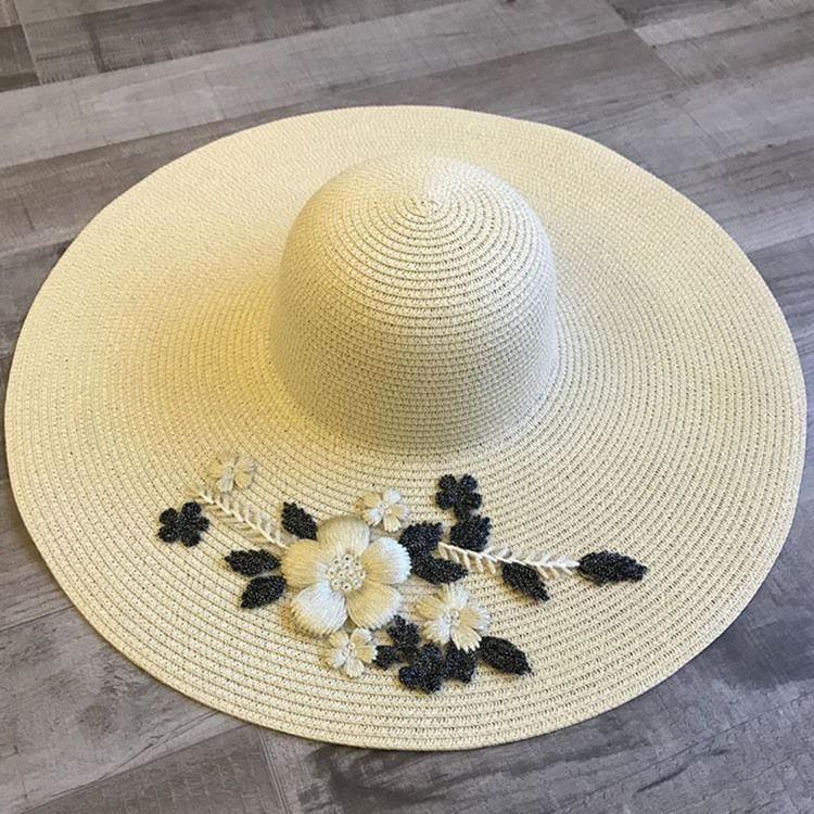 Broderi Blommig Solhatt