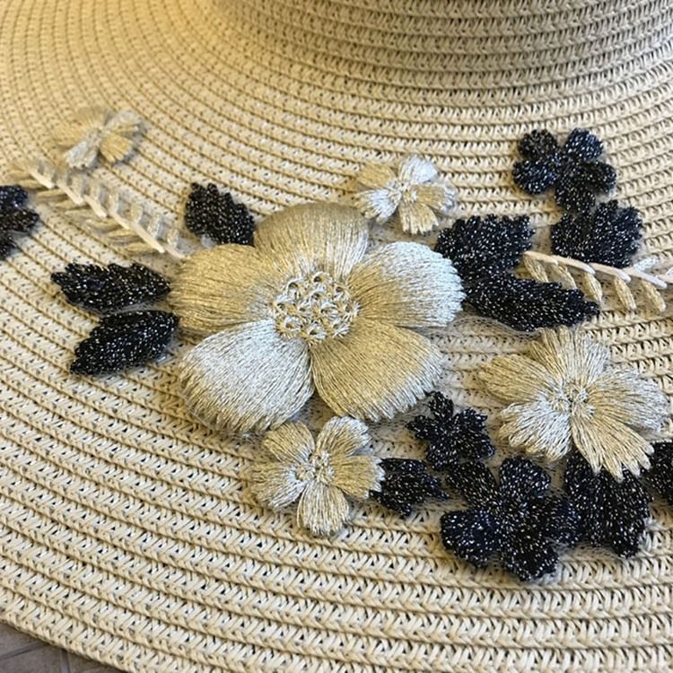 Broderi Blommig Solhatt