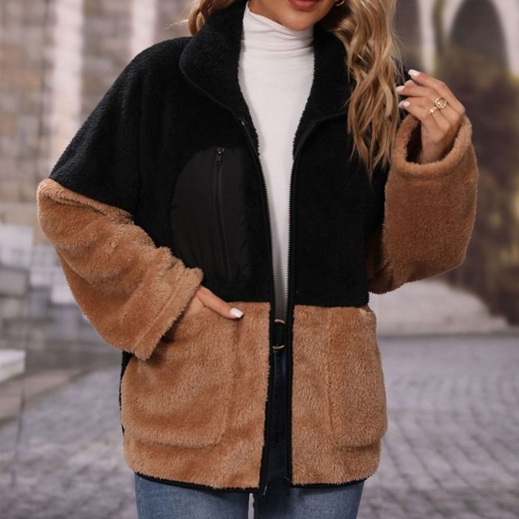 Blixtlås Långärmad Fleece-Höst Mellanlång Jacka