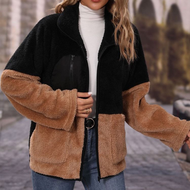 Blixtlås Långärmad Fleece-Höst Mellanlång Jacka