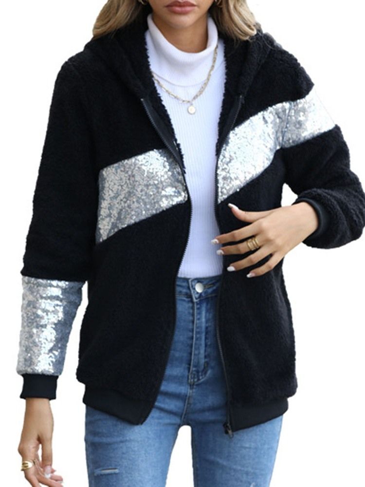 Blixtlåsfleece Lös Medellång Vanlig Jacka