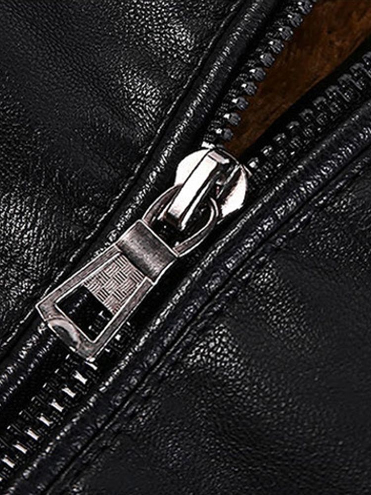 Casual Stand Collar Standard Vanlig Slim European Leather Jacket