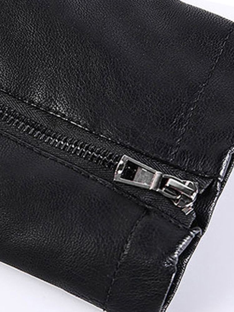 Casual Stand Collar Standard Vanlig Slim European Leather Jacket