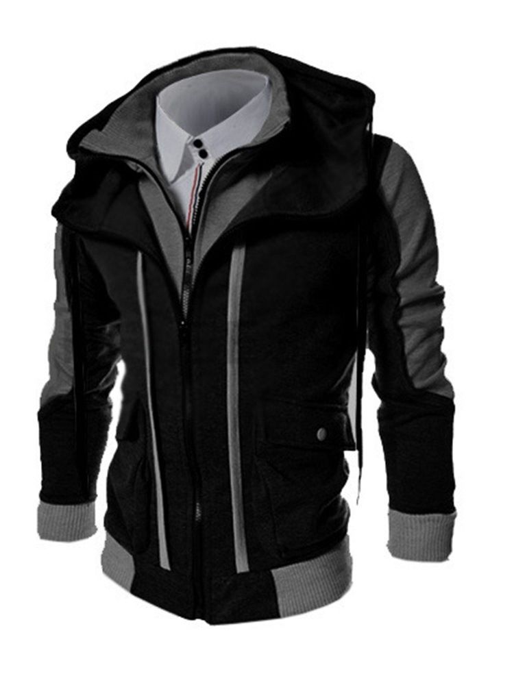 Color Block Dubbellagers Dragkedja Koreansk Dragkedja Casual Jacka
