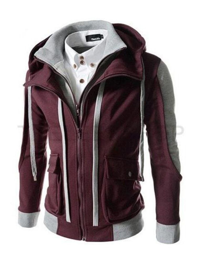 Color Block Dubbellagers Dragkedja Koreansk Dragkedja Casual Jacka