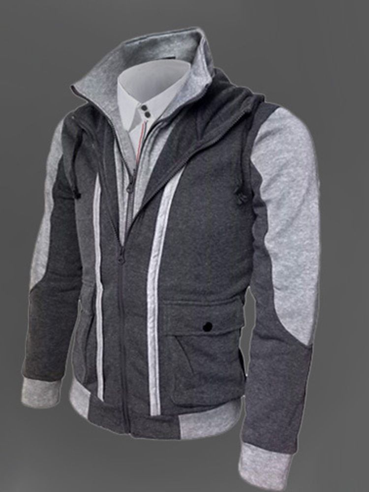 Color Block Dubbellagers Dragkedja Koreansk Dragkedja Casual Jacka