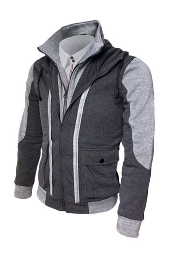 Color Block Dubbellagers Dragkedja Koreansk Dragkedja Casual Jacka