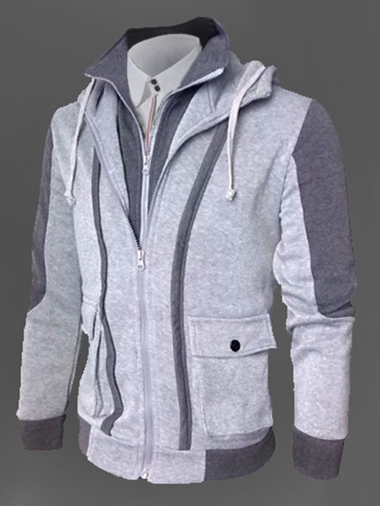 Color Block Dubbellagers Dragkedja Koreansk Dragkedja Casual Jacka