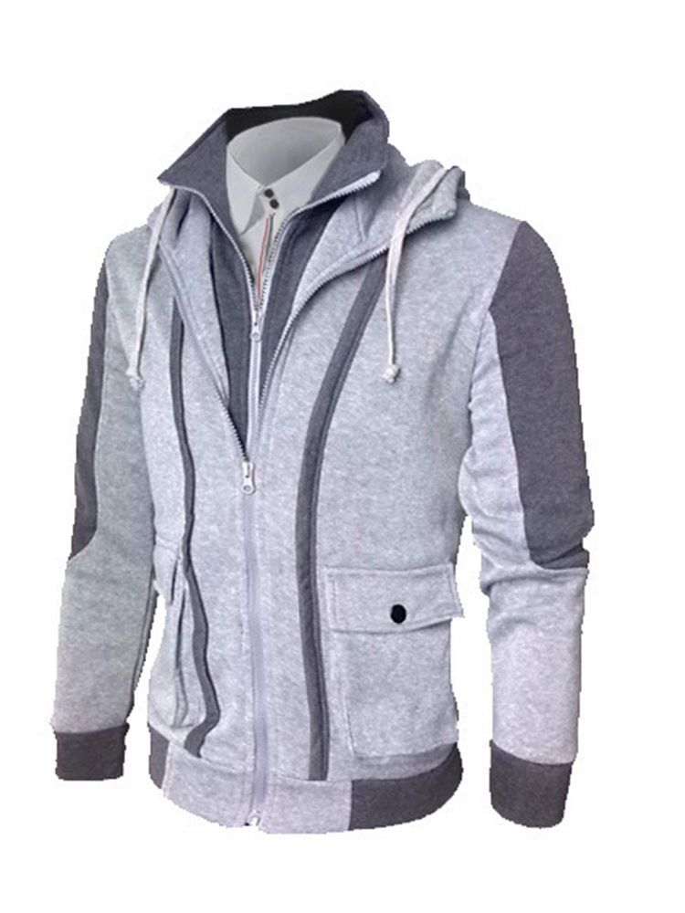 Color Block Dubbellagers Dragkedja Koreansk Dragkedja Casual Jacka